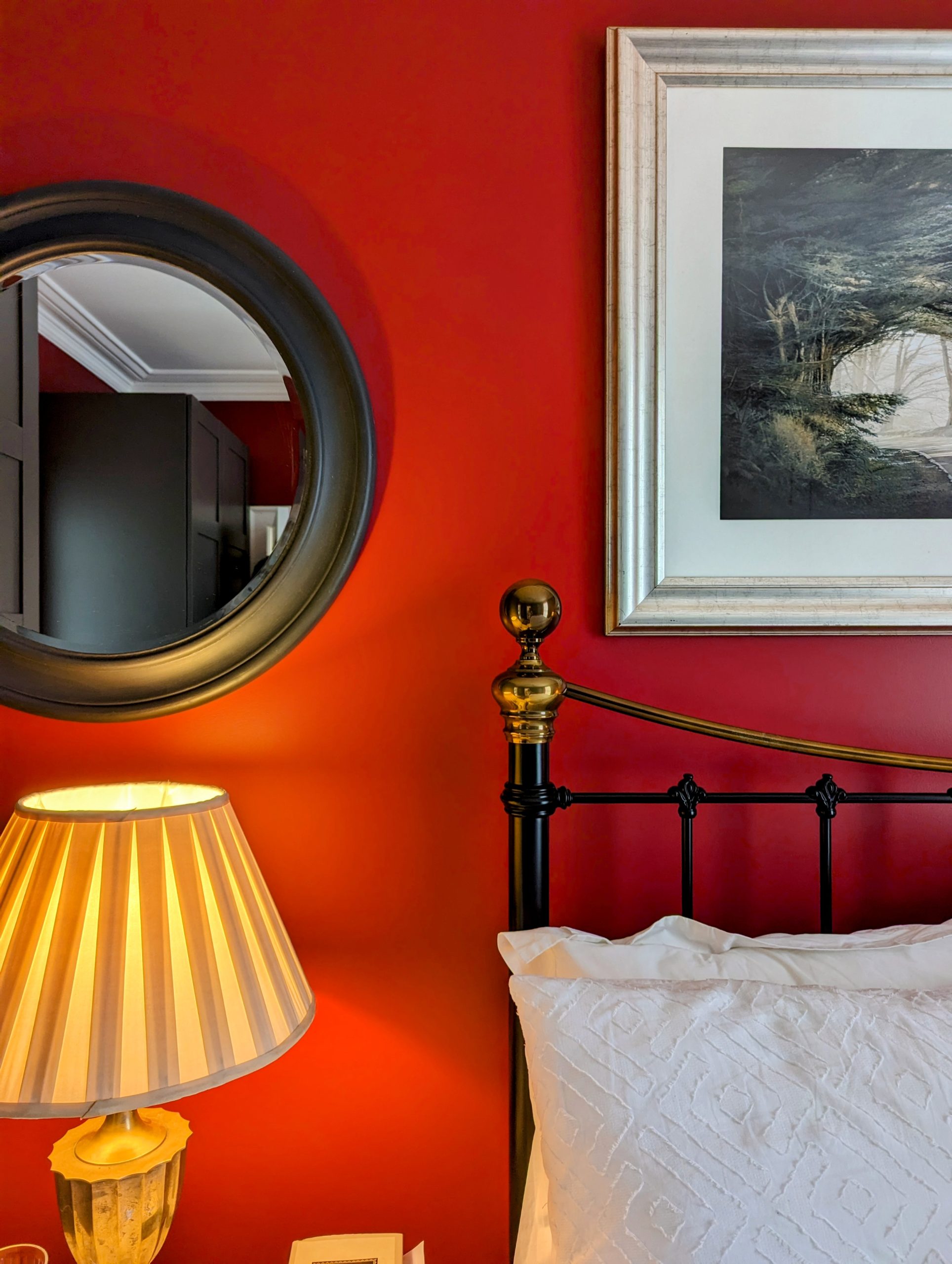Red feature wall and finished bedroom decorating, done by a decorator in Poole